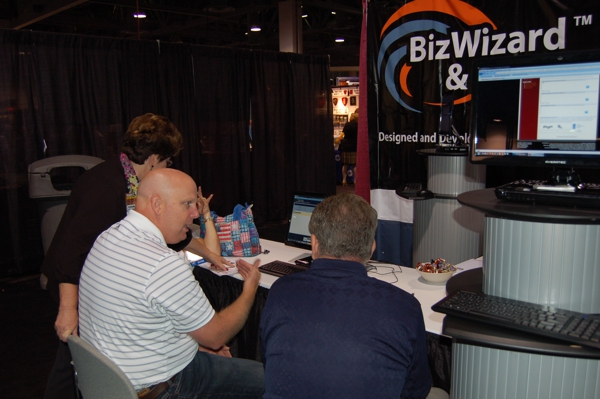 NBM Show in Long Beach, California 2010 Sheri Arnold and Niels Norby demonstrates Awards and Trophy Software BizWizard Order Manager to Prospective Customers