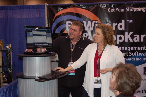 Awards and Trophy Shopping Cart Software and Awards and Trophy Order Management Software presentation at Tradeshow Booth