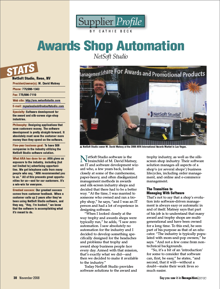 Recognition Review Article Page One - Due to Copyrights, Text may not be duplicated for those with Disabilities and only authorization to use printed page as show in the magazine has been authorized by the Publisher.